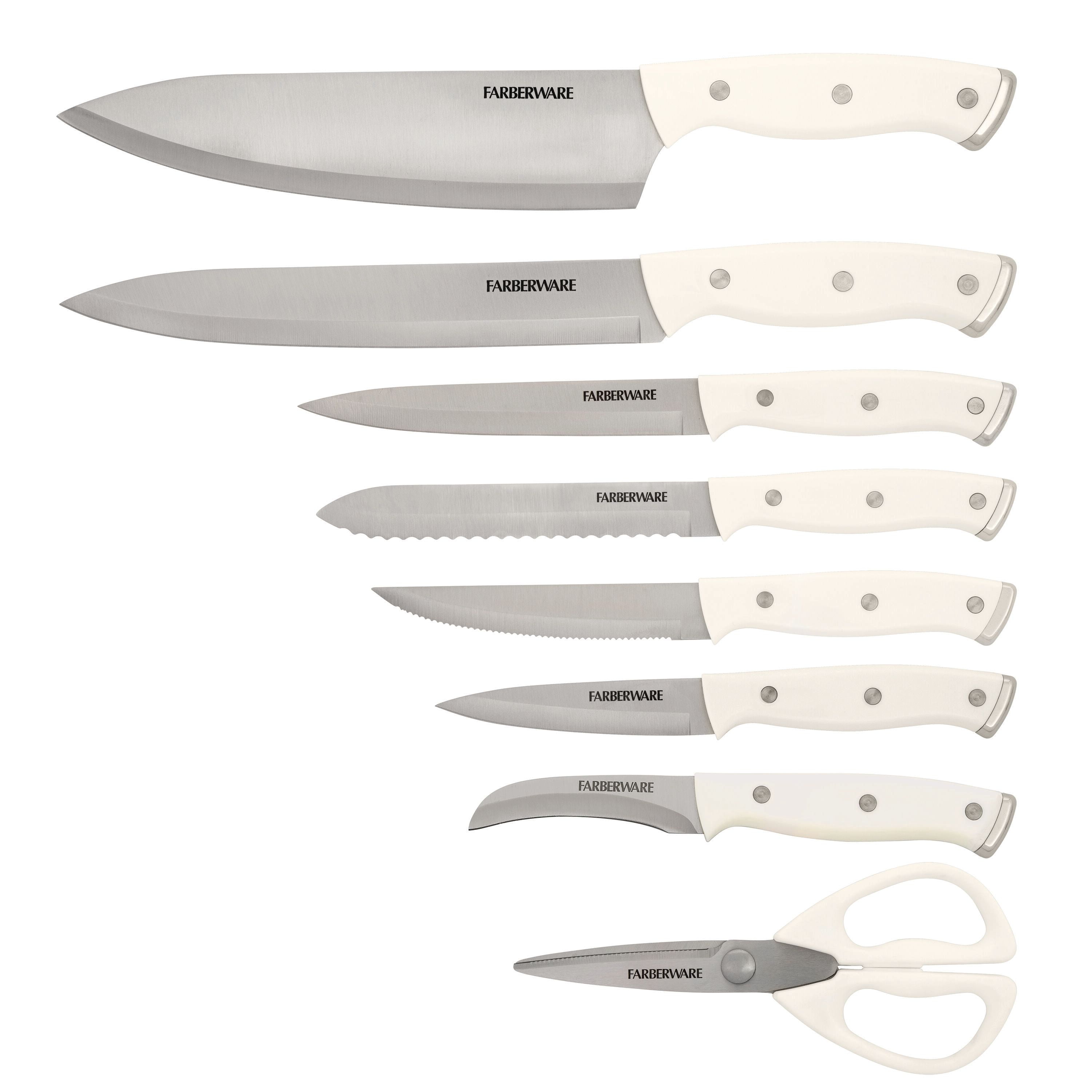 Farberware Edgekeeper Triple Riveted Slim Knife Block Set with Built in Sharpener 14-piece in White