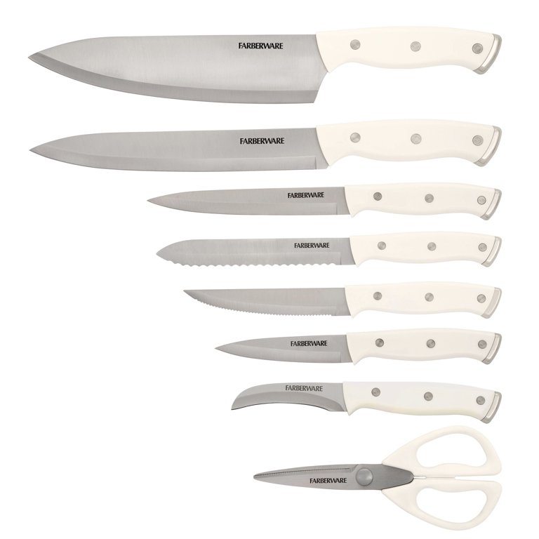 Farberware Edgekeeper Triple Riveted Slim Knife Block Set with Built in  Sharpener 14-piece in White 