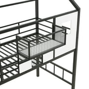Euroco Twin Loft Bed with Cabinet, Solid Metal House Bed for Kids Teens, Black