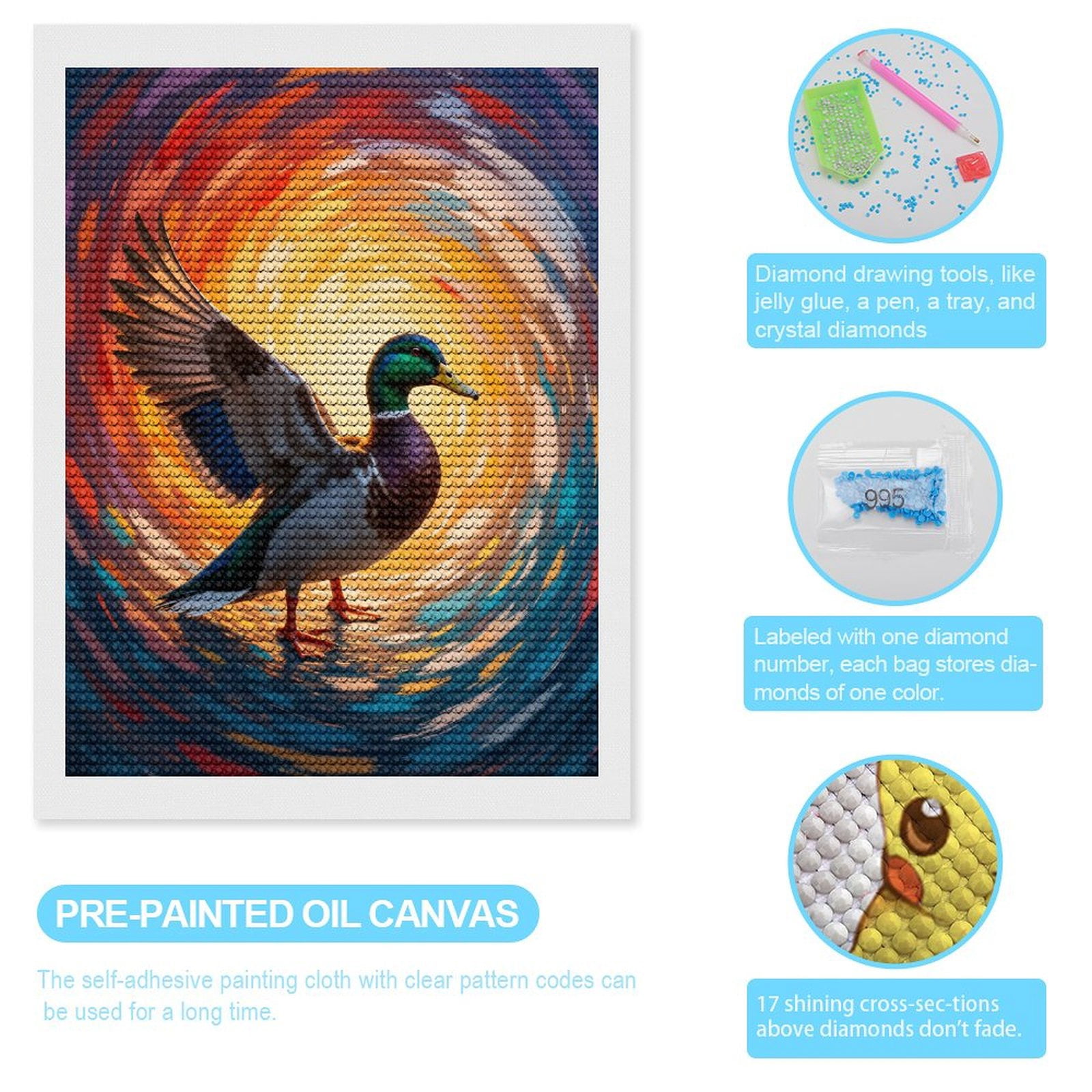 Diamond Art Kits for Adults, Mallard Duck Vivid Swirl Art 5D Diamond Painting Kits for Adults Beginners, DIY Full Drill Diamond Painting, Gem Art and Crafts 12x16