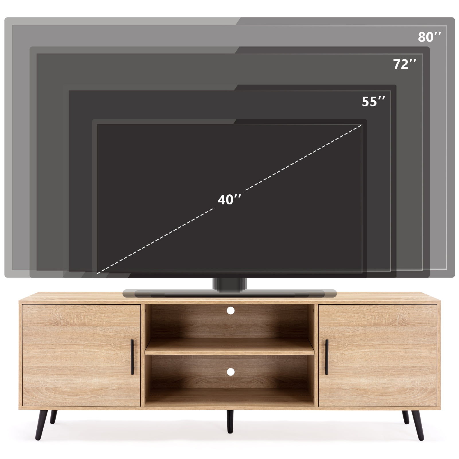 ChVans 70 Inch Mid Century Modern TV Stand for TVs up to 80 inches, Wood TV Stand with Storage, Entertainment Center for Living Room Bedroom, TV Media Console