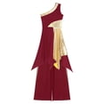 thumbnail image 4 of TiaoBug Lyrical Dance Outfits for Women Praise Worship One Shoulder Irregular Dress Tops with Pants Burgundy XXL, 4 of 7
