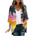 thumbnail image 2 of Clearance Clothes Pitauce Womens Summer Tropical Print Chiffon Kimono Cardigan Puff Sleeve Open Front Breathable Lightweight Cardigan Sun Protection Swimsuit Coverup for Beach Vacation, 2 of 5