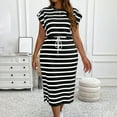 thumbnail image 2 of Xixinqiwan Women Plus Size Shirt Dress,Women's 2025 Summer Striped Dress Casual Sleeveless Crewneck Knit Slim Fit Bodycon Midi Dresses, 2 of 7