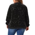 thumbnail image 4 of DARING DIVA Plus Size Sequin Sparkle Long Sleeve Front Zip Bomber Jacket 1X Black, 4 of 6
