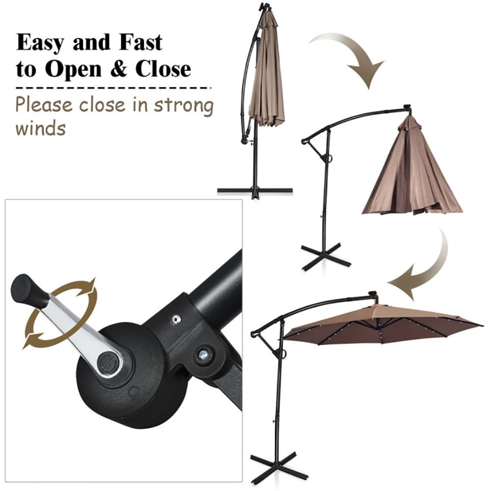 Aimee Lii 10 ft 360° Rotation Solar Powered LED Patio Offset Umbrella without Weight Base, Outdoor Umbrellas for Patio, Tan Aimee Lii 10 ft 360° Rotation Solar Powered LED Patio Offset Umbrella without Weight Base, Outdoor Umbrellas for Patio, Tan