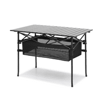 Magshion 37" Folding Camping Table Outdoor Portable Table with Storage Space, Aluminum Roll Up Tabletop & Carrying Bag for Outdoor Picnic Beach BBQ Backyards, Black