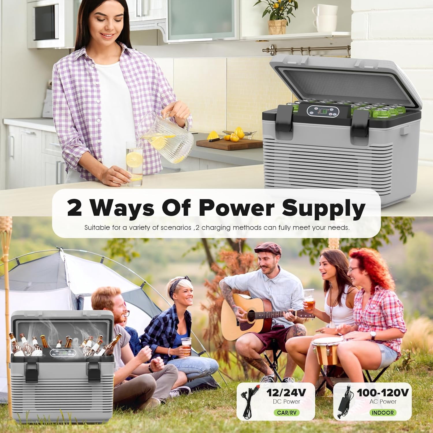 Advwin 21QT Electric Cooler, Portable 12V Car Refrigerator Plug-in Coolers for Camping, Travel, Grey