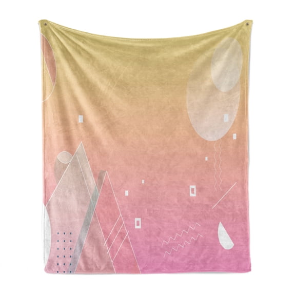 Abstract Soft Flannel Fleece Throw Blanket, Contemporary Illustration of Geometric Shapes and Forms Dreamy Pastel Art, Cozy Plush for Indoor and Outdoor Use, 70" x 90", Baby Pink Salmon, by Ambesonne