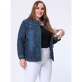 thumbnail image 3 of GRACE & GRANDEUR Women's Plus Size Stand Collar Zip Closure Drawstring Denim Jacket Navy Blue 4X, 3 of 5