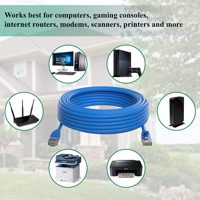 CAT 8 Ethernet Cable, GLANICS 100 ft Internet Cable with 20 clips,  Outdoor&Indoor for Routers, Modems, POE, Gaming, Xbox, Switches, Network  Adapters, PS5, PS4, PC, Laptop, Desktop (Black) 