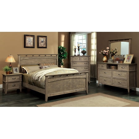Bedroom Oak Footboard (Simple New Weathered Oak Finish 4pc Bedroom Furniture High Footboard Framed HB California King Size Bed Dresser Mirror Nightstand Classic Look)