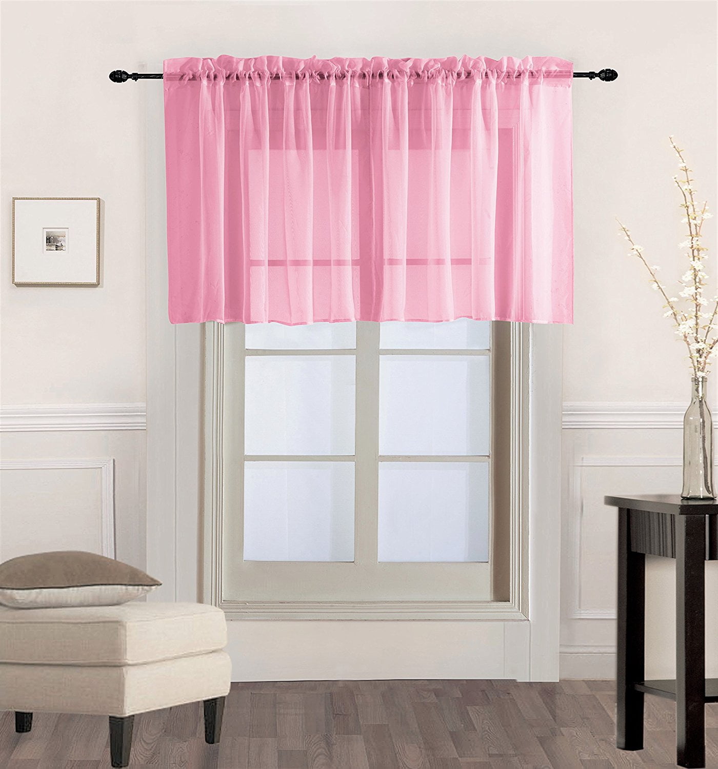 (V16) LIGHT PINK 1PC Elegant Straight Sheer Rod Pocket Swag Waterfall