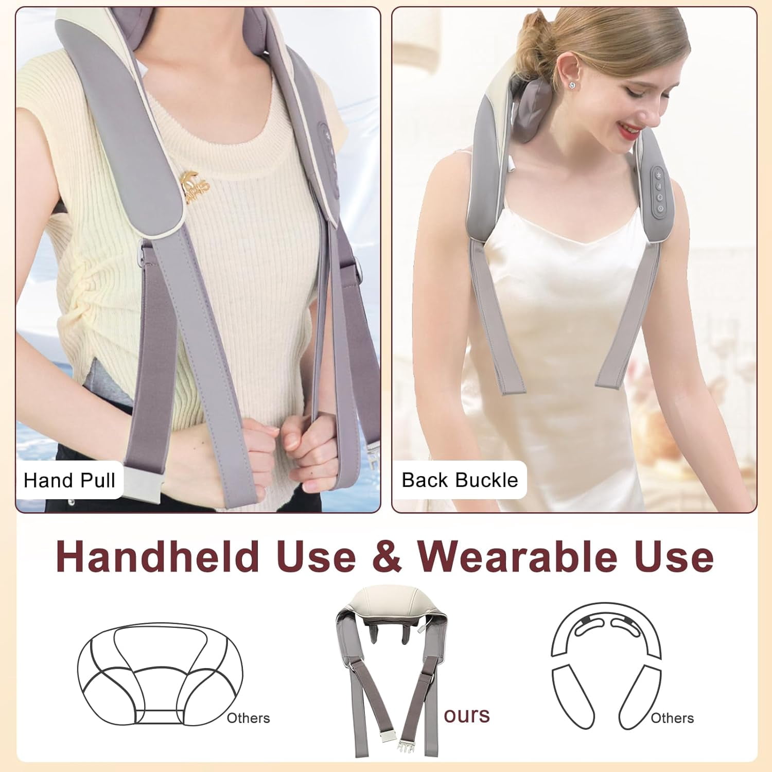 Neck Massager with Heat, Electric Neck Shoulder Massager Cordless Shiatsu Massage Pillow for Pain Relief Deep Tissue, Portable Neck Massager with Heat Therapy, Buckle Basic Model