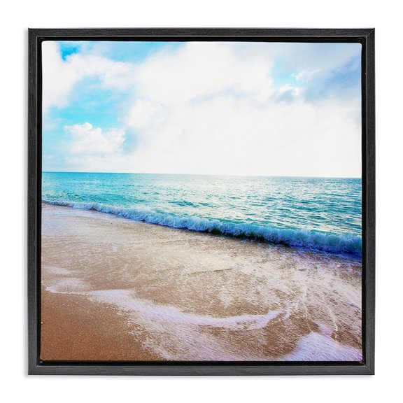 Stupell Industries Billowing Beach Wave Nautical & Beach Photography Black Floater Framed Canvas Art Print Wall Art, 18 x 18