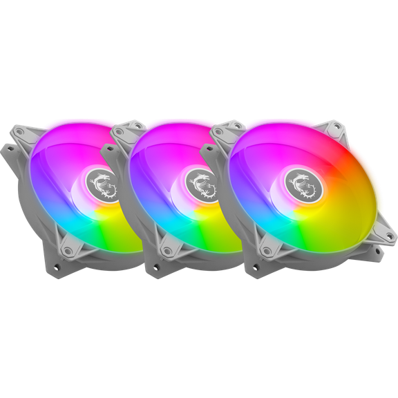 MSI MPG F120 ARGB-3W 120mm PWM Addressable RGB LED Case Fan White - Anti-Vibration Fan Gasket - Hydraulic Bearing -  600 ~ 1200 RPM - 3 Packs