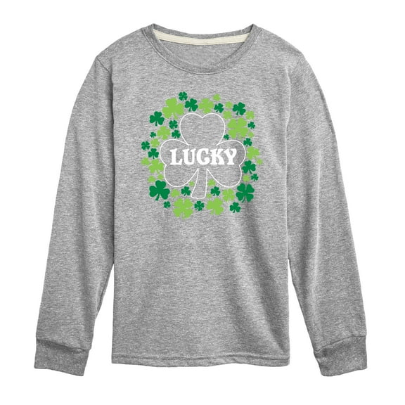 Instant Message - St. Patrick's Day - Lucky - Shamrocks Filled - Toddler And Youth Long Sleeve Graphic T-Shirt
