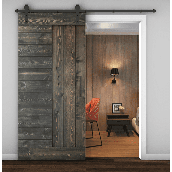 Essencaliy 38in x84in Solid Wood Barn Door, Made-in-USA Farmhouse Interior Sliding Barn Door With 6.58ft Barndoor Hardware Kit (DIY)