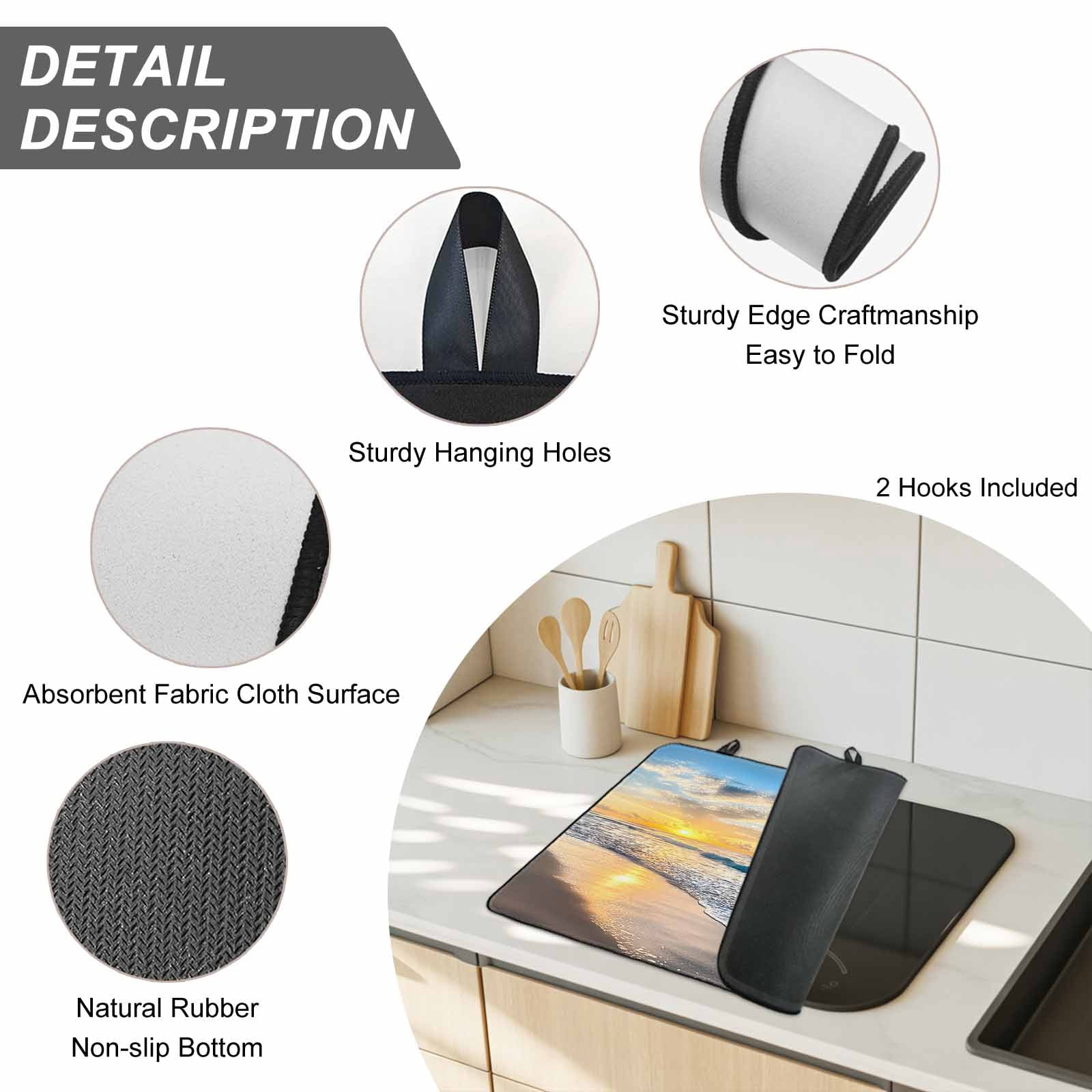 Ocean Sunset Stove Top Cover for Electric Stove, Heat-proof & Non Slip Glass Top Stove Cover Protector, Beach Blue Sky Coastal Seashore Summer Kitchen Flat Cooktop Rubber Mat 24x21 Inches