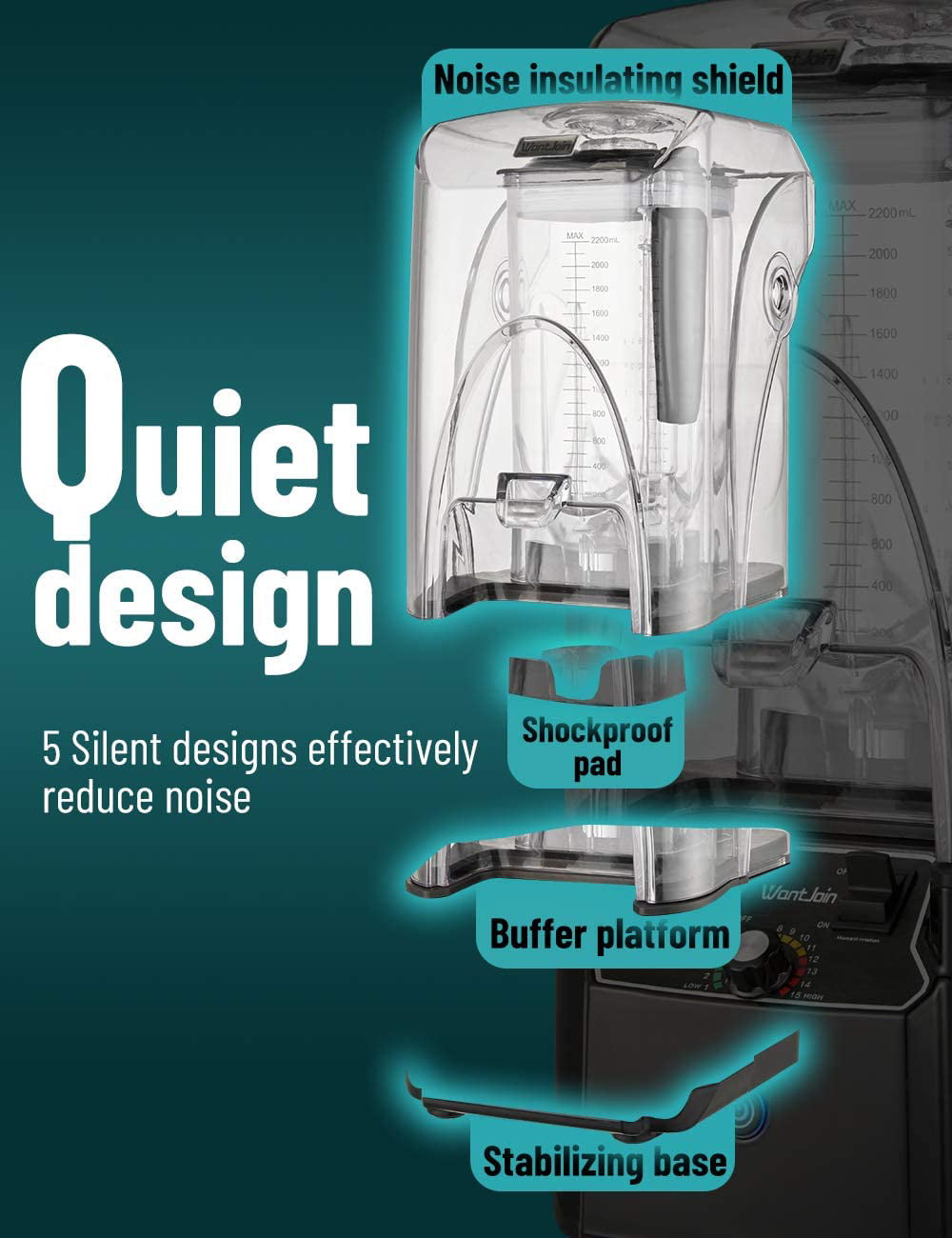 WantJoin Soundproof Quiet blender Commercial blender Digital display  Programmed Strong Industrial blender for ice crushing,smoothie,grinding