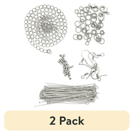 (2 pack) Cousin DIY 75 Piece Metal Jewelry Findings Starter Pack, Silver Finish