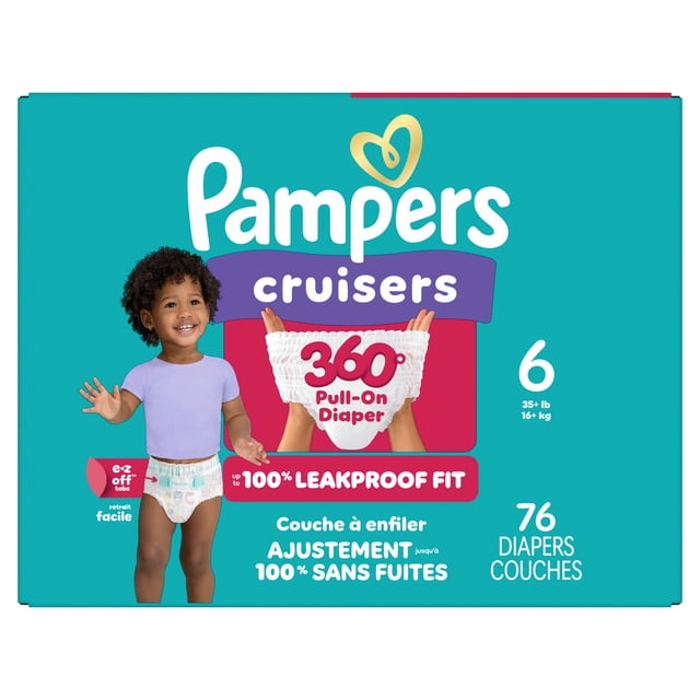 Pampers Diapers - Cruisers 360° - Size 6, up to 100% Leakproof Fit, Designed for Active Babies, Pull On Diaper, EZ Off Tabs Designed for Easy Changes