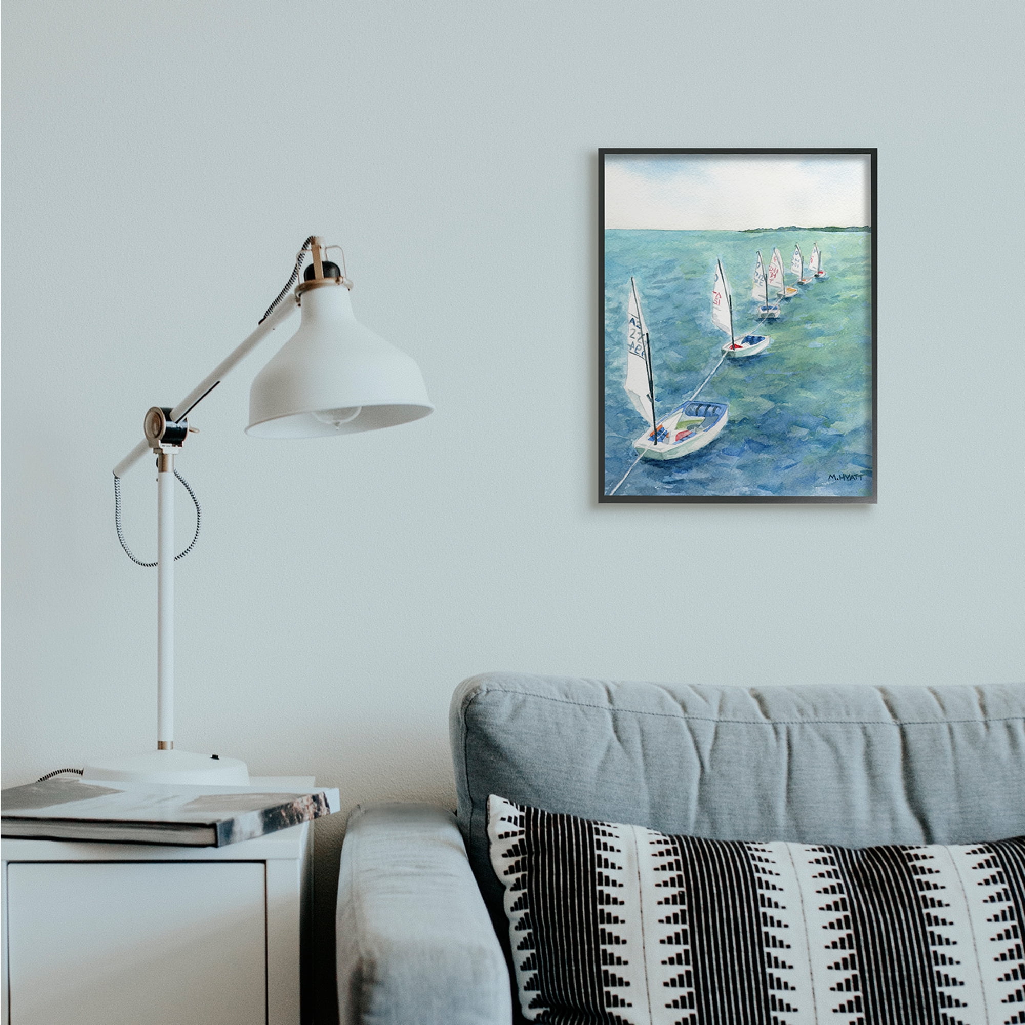 Stupell Industries Sail Boats Floating in a Row Coastal Landscape Black Framed, 16 x 20, Design by Melissa Hyatt LLC