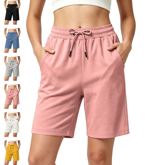 MLCDZ Women's Bermuda Shorts Summer with Multiple Pockets Drawstring Lightweight Loose Long Shorts for Women Lounge Walking Athletic Short Pants
