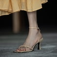 thumbnail image 2 of Sandalias de tacón alto con punta cuadrada y tiras en el tobillo de piel sintética de nuevo diseño 2022, zapatos casuales de tacón alto para mujer, 2 of 4