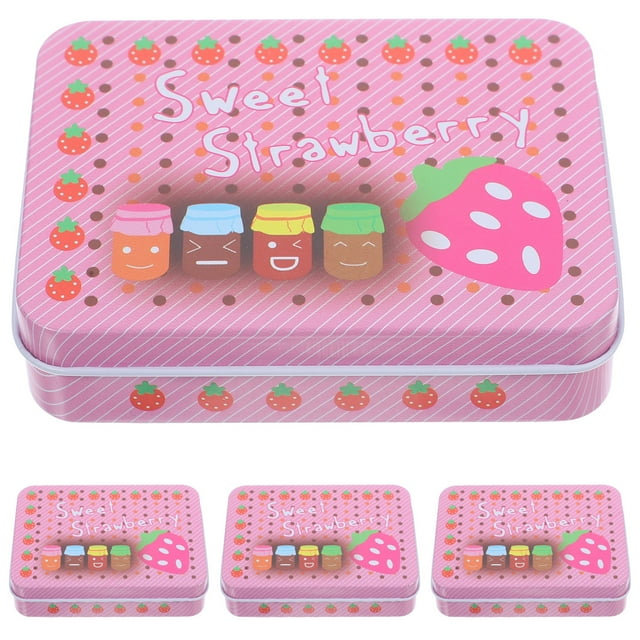 MOVTOTOP Boîte de Rangement en Fer-Blanc Rose pour Cartes à Jouer et Petits Objets 4 Pcs