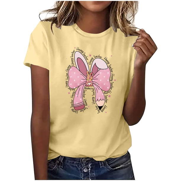 Mujeres Manga Corta de Verano Tops Pascua Impresa Cuello Redondo, Blusa de Moda Casual para la Primavera