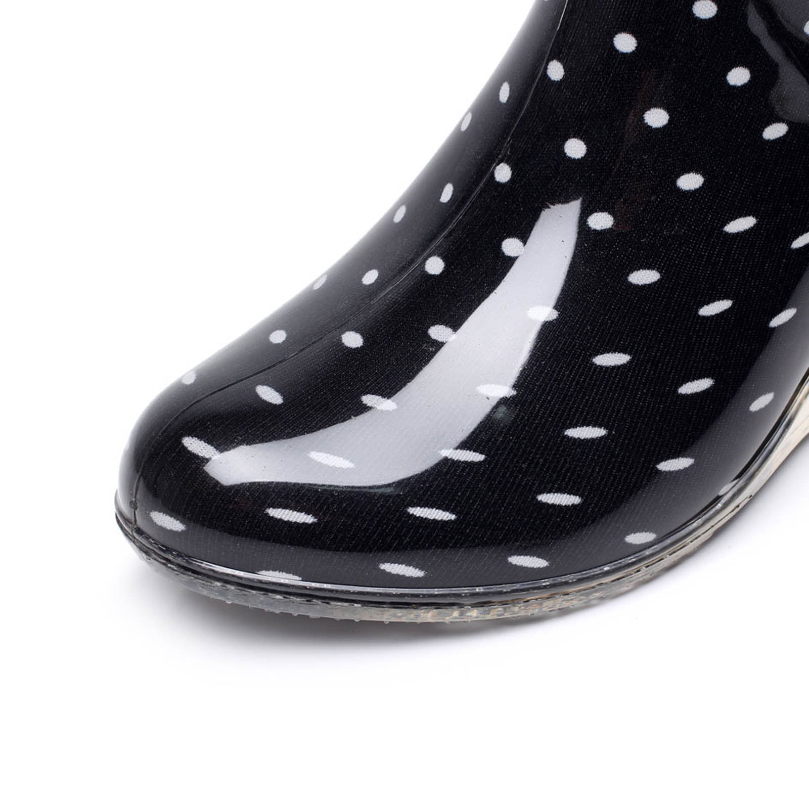 FRSASU Women's Mid Calf Rain Boots Waterproof Garden Shoes Buckle Side Zipper High-heeled Transparent Wedge Rain Shoes On