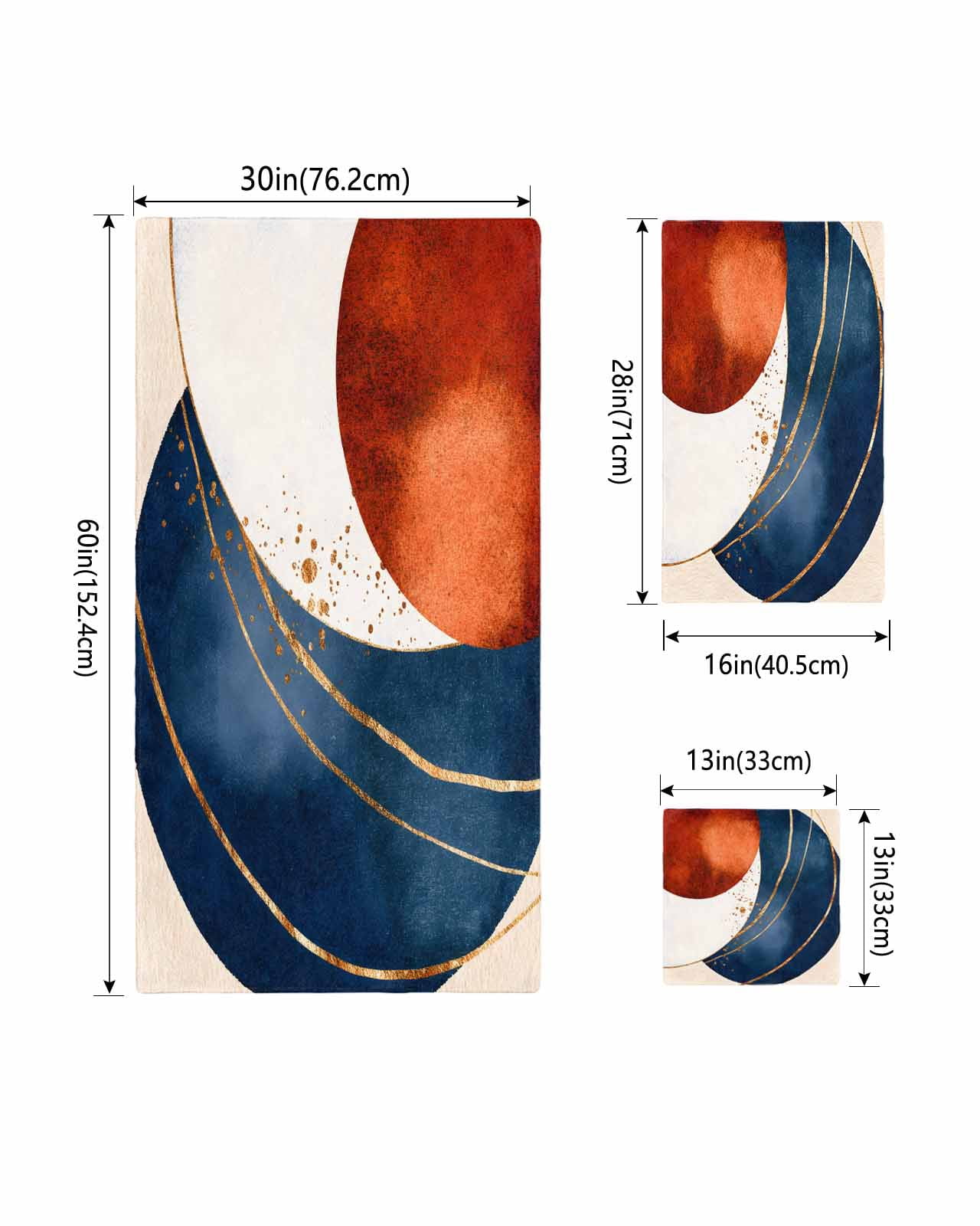 Navy Blue Burnt Orange Towel Set of 3, Soft Microfiber Bath Towels, Hand Towel, Washcloths, Modern Boho Art Geometric Quick-Dry Absorbent Towels for Bathroom Kitchen Hotel Beach Gym Spa