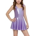 thumbnail image 3 of YOUYEDIAN Carnival Girls Pleated Mini Dress Kids Sparkly Shiny Metallic Sleeveless Dance Dress Ballet Dancewear Gymnastics Outfits (Purple, 9-10 Years), 3 of 5