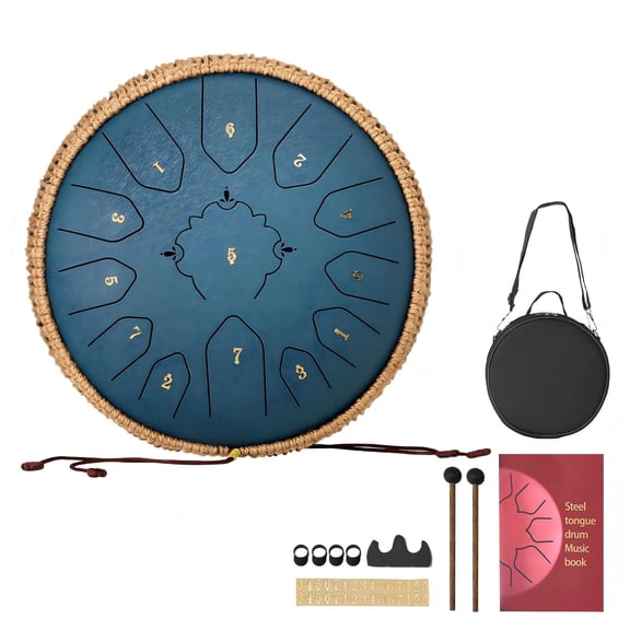KFFKFF Steel Tongue Drum, 12-inch 13-Note Percussion Instrument in C Major, Includes Music Book and Mallets, Ideal for Meditation, Yoga, Outdoor Use, and Beginner Music Learning, Navy Blue