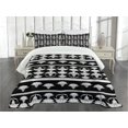 thumbnail image 3 of Ambesonne Art Deco Quilted Bedspread Set 3 Pcs, Classic Lily Petals Motif, Queen Size, Black and White, 3 of 5
