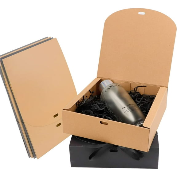 STONCEL 24PCS Gift Boxes with Lids Gifts Wrap Boxes, Kraft Paper Gift Boxes 6.5x6.5x1.97in Bow Ribbon Present Wrap Box for Wrapping Party Birthdays Ornament Presents(Black Brown)