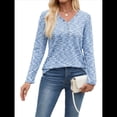 thumbnail image 1 of Blusas de Punto Gofre para Mujer, Camisas de Larga con Cuello en V, Blusas Casuales Elegantes, Conjuntos de Otoño 2025 Azul M, 1 of 10