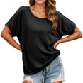 thumbnail image 2 of Womens T Shirts Summer Tops 2025 Solid Color Short Sleeve Crewneck Drawstring Hem Casual Tees Tshirts Shirts for Women, 2 of 5