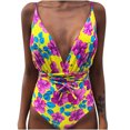 thumbnail image 1 of Leutsin Maillot de Bain pour Femmes, une-Pièce Bikini à Col en V, à Bandage, Imprimé, 1 of 4