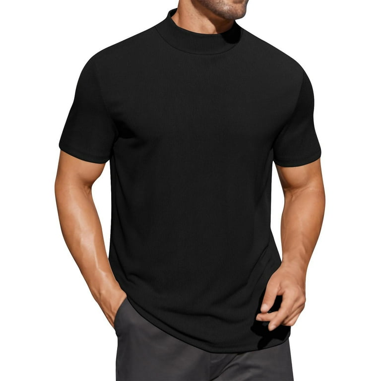 Mens Mock Turtleneck Shirts Short Sleeve Casual Basic T-Shirts