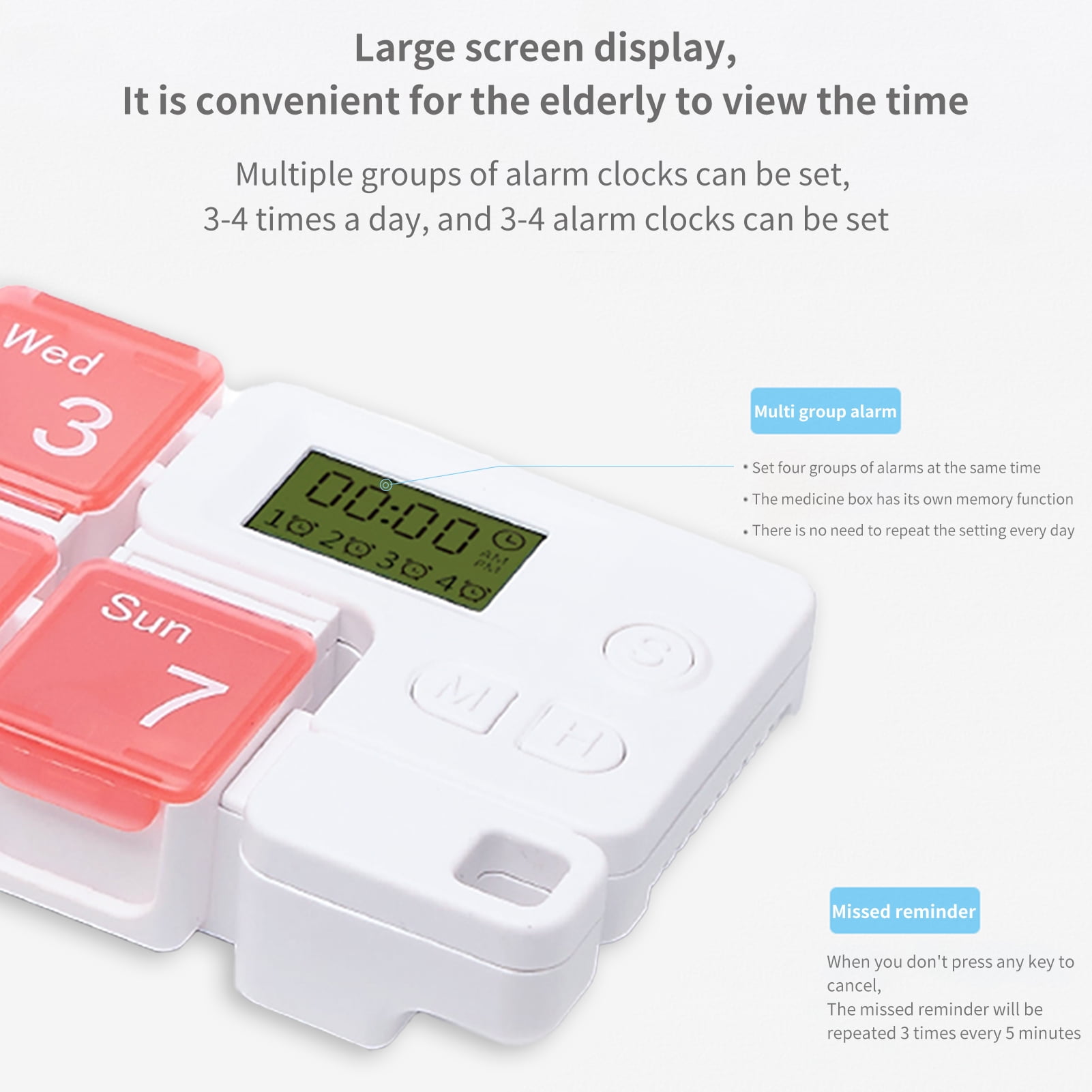 GOODLIEST Smart Pill Case Timing Reminder Large Capacity Practical Outdoor  Travel 7 Days Electronic Pill Box Dispenser 