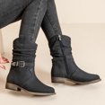 thumbnail image 4 of Women's Mid-Calf Cowboy Cowgirl Boots with Low Chunky Heel, Classic Round Toe, Motorcycle Style, Side Zipper,Fashion Western Black Boots., 4 of 6