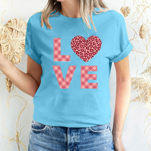 Pisexur Valentines Day T-shirt Top T-shirt à Manches Courtes Imprimé Amour de la Saint-Valentin pour Femmes Haut à Manches Courtes Col Rond Haut/chemise