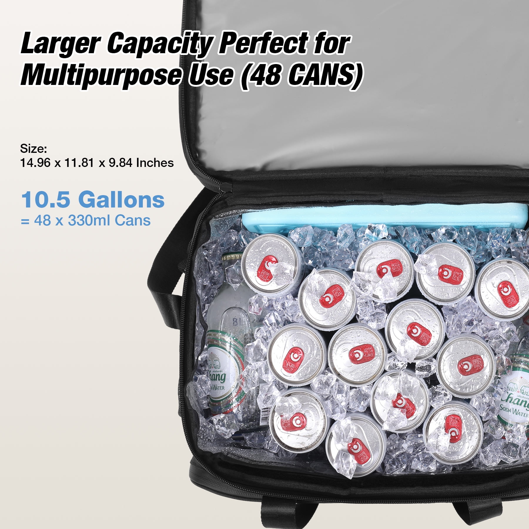 WARMOUNTS Insulated Bag 48 Cans & Soft Cooler Bag 2 in 1, w/ Insulating Cover, Upgraded Leakproof Camping Cooler Bag 2 Compartment for Camping Hiking Picnic Beach