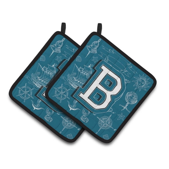 Caroline's Treasures CJ2014-BPTHD Letter B Sea Doodles Initial Alphabet Pair of Pot Holders, 7.5HX7.5W, multicolor