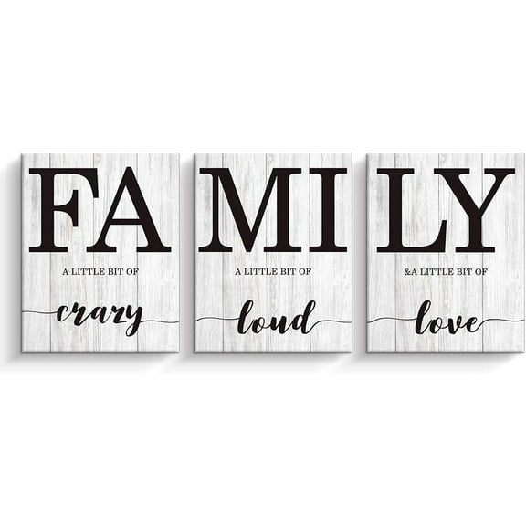 Family Wall Decor, Canvas Wall Art for Living Room Set of 3 Inspirational Canvas Prints, Framed Wood HD Modern Background Home Decor (Family-3W, 12 x 16 x 3)
