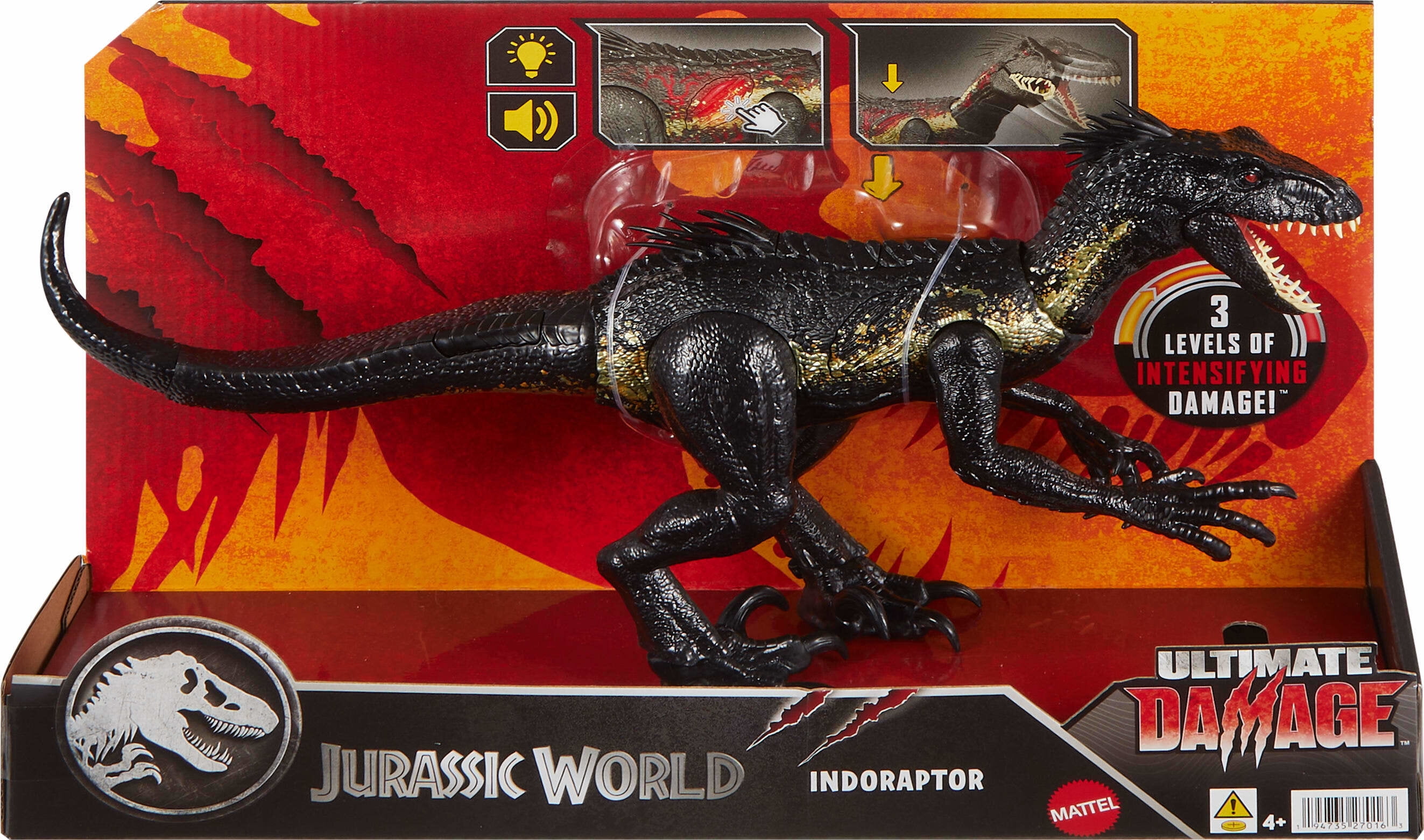 Jurassic World Ultimate Damage Indoraptor Dinosaur Toy Figure, Damage, Light & Sound Toy