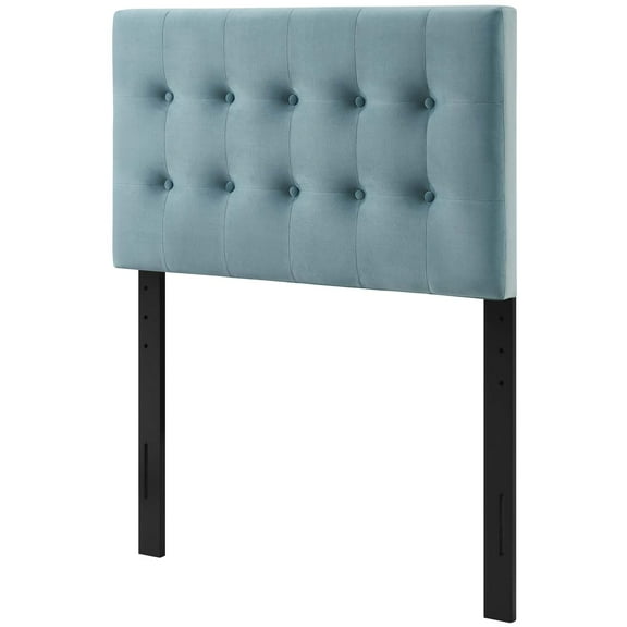 Contemporary Modern Urban Designer Bedroom Twin Size Tufted Headboard, Velvet Fabric, Light Blue