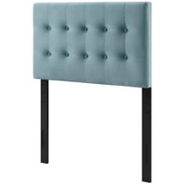 Contemporary Modern Urban Designer Bedroom Twin Size Tufted Headboard, Velvet Fabric, Light Blue